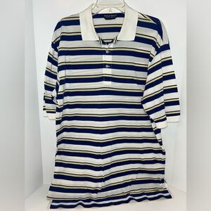 Polo Golf mens VINTAGE white blue yellow‎ stripe short sleeve polo size Medium